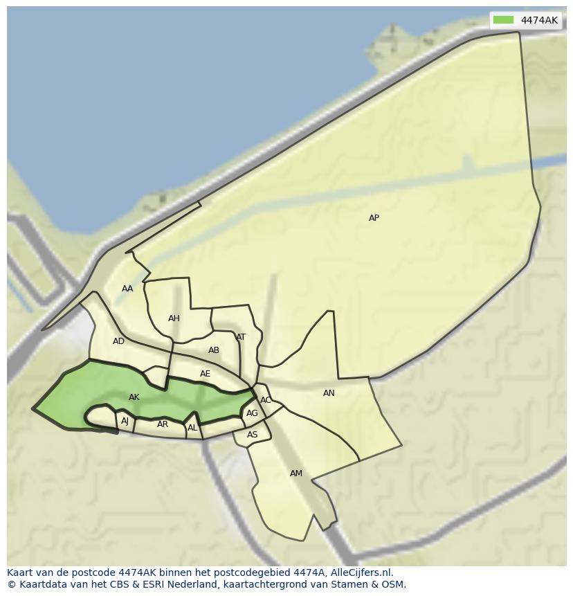 Afbeelding van het postcodegebied 4474 AK op de kaart.