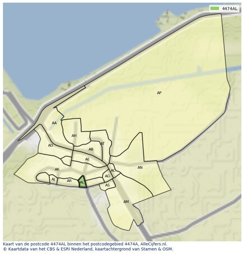 Afbeelding van het postcodegebied 4474 AL op de kaart.