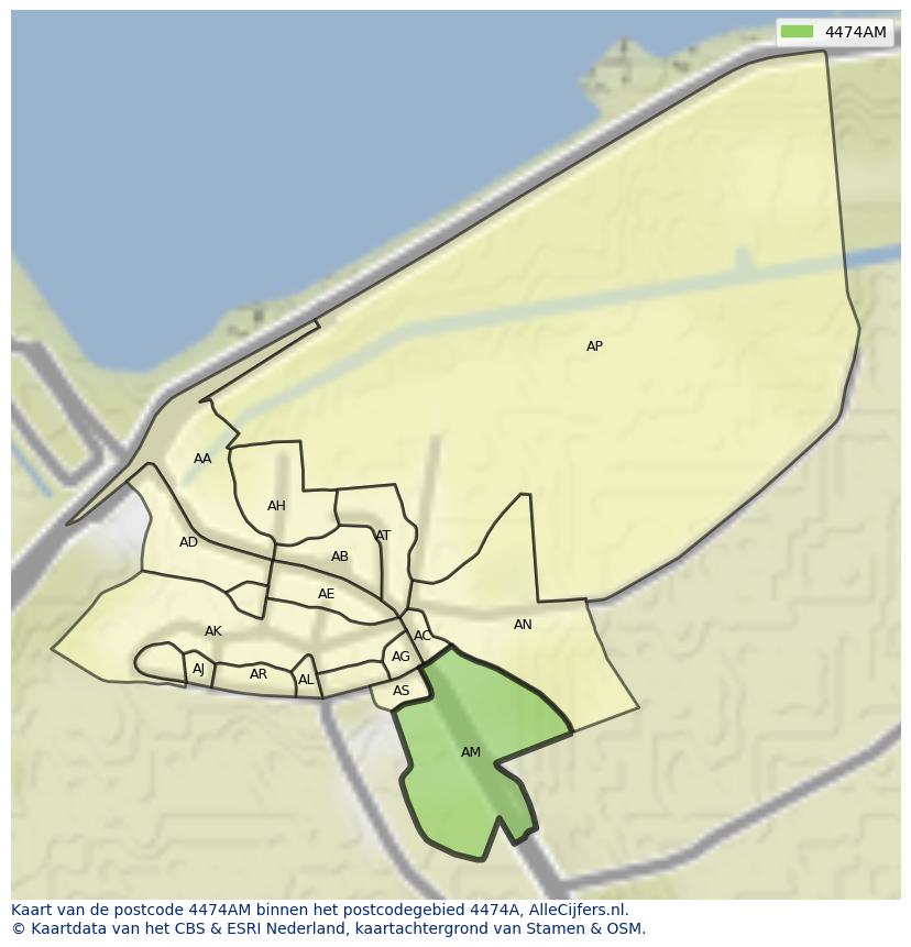 Afbeelding van het postcodegebied 4474 AM op de kaart.