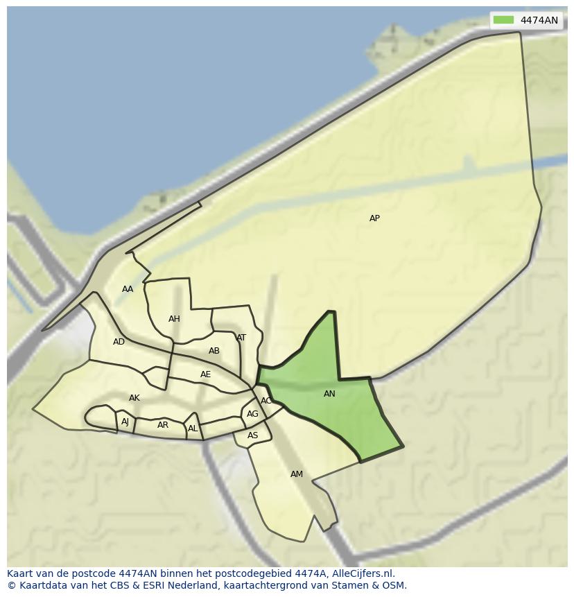 Afbeelding van het postcodegebied 4474 AN op de kaart.
