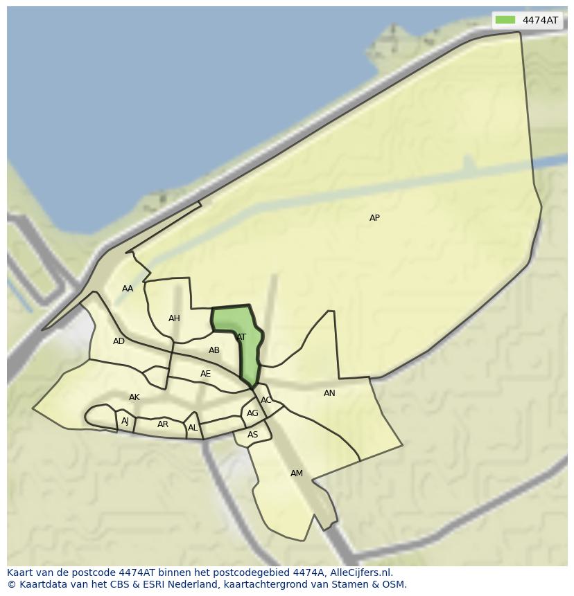Afbeelding van het postcodegebied 4474 AT op de kaart.