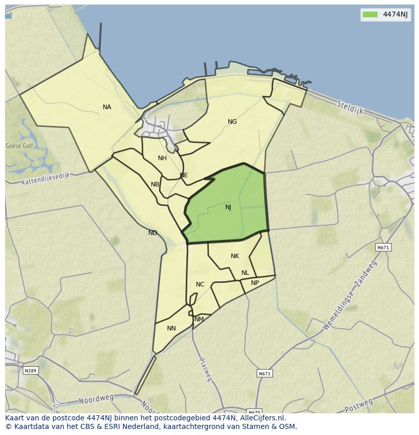 Afbeelding van het postcodegebied 4474 NJ op de kaart.