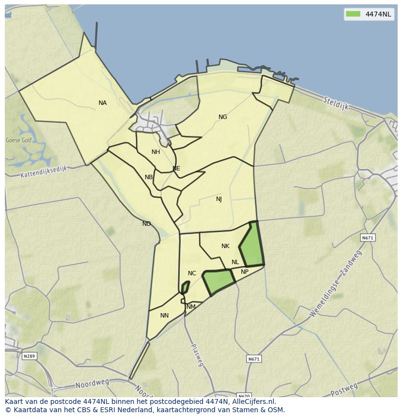 Afbeelding van het postcodegebied 4474 NL op de kaart.