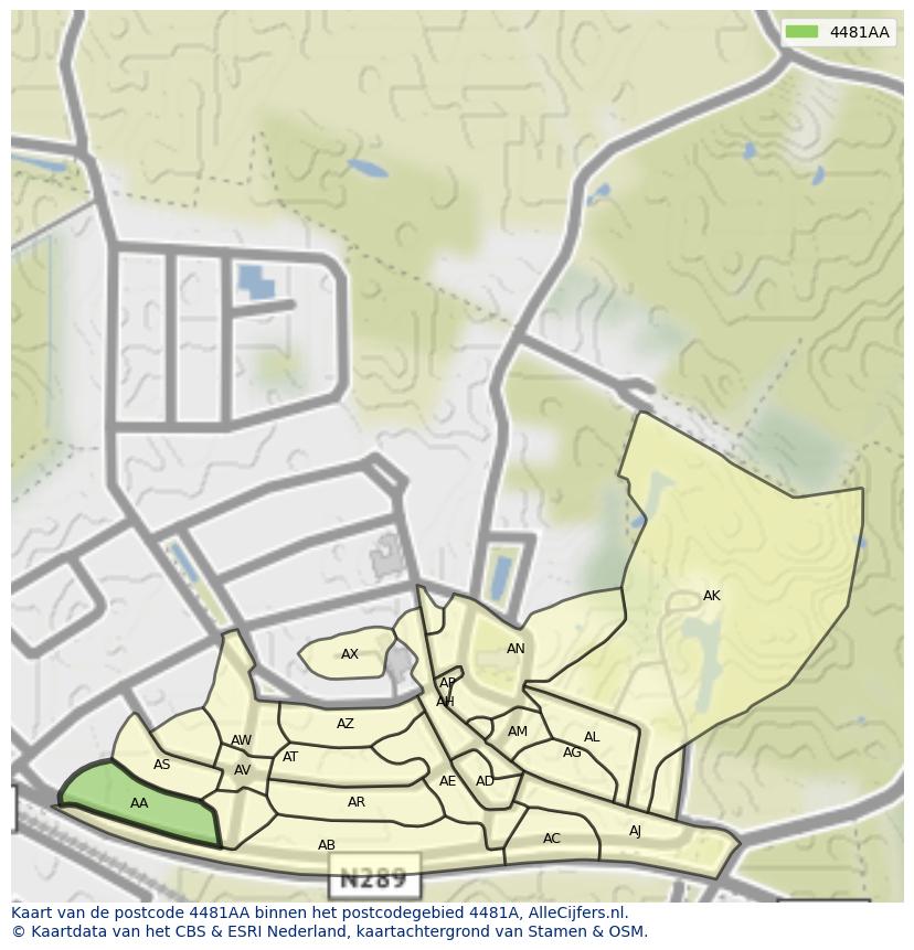 Afbeelding van het postcodegebied 4481 AA op de kaart.