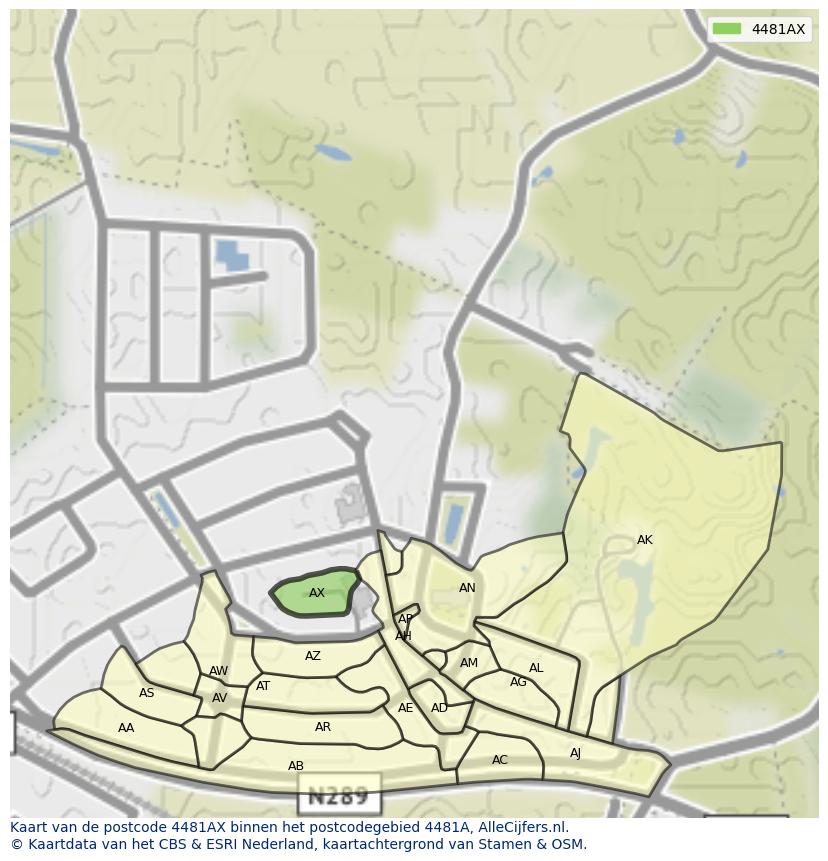 Afbeelding van het postcodegebied 4481 AX op de kaart.