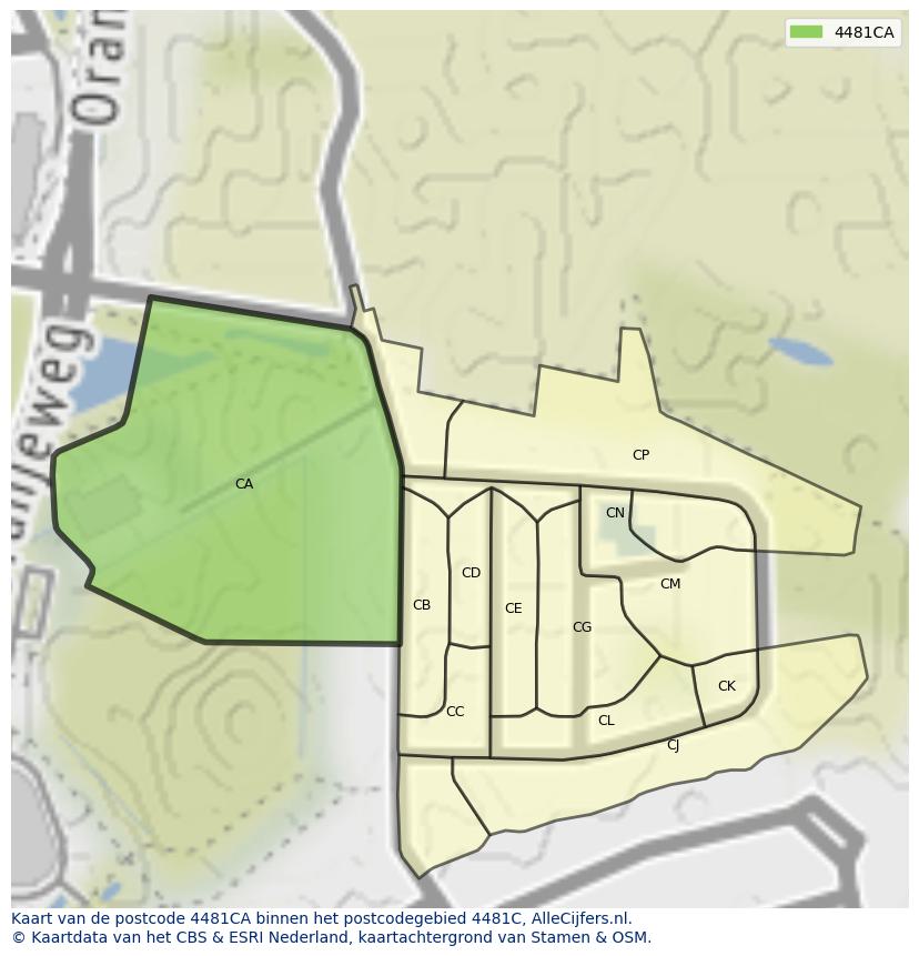 Afbeelding van het postcodegebied 4481 CA op de kaart.