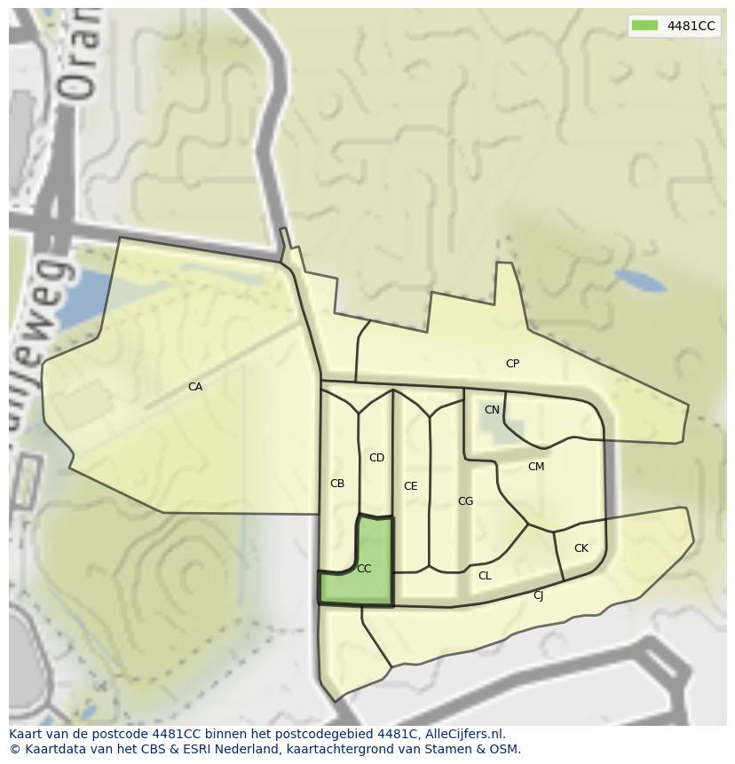 Afbeelding van het postcodegebied 4481 CC op de kaart.