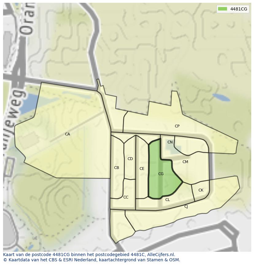 Afbeelding van het postcodegebied 4481 CG op de kaart.