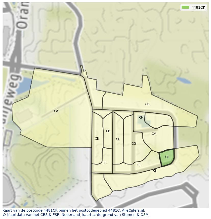 Afbeelding van het postcodegebied 4481 CK op de kaart.