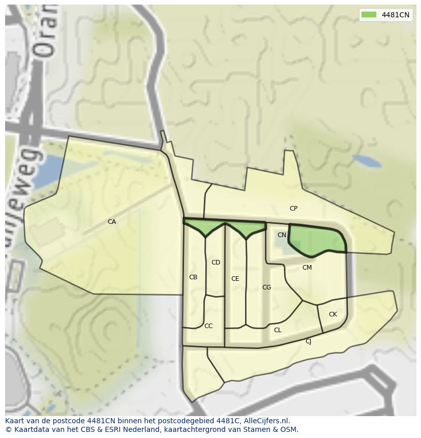 Afbeelding van het postcodegebied 4481 CN op de kaart.