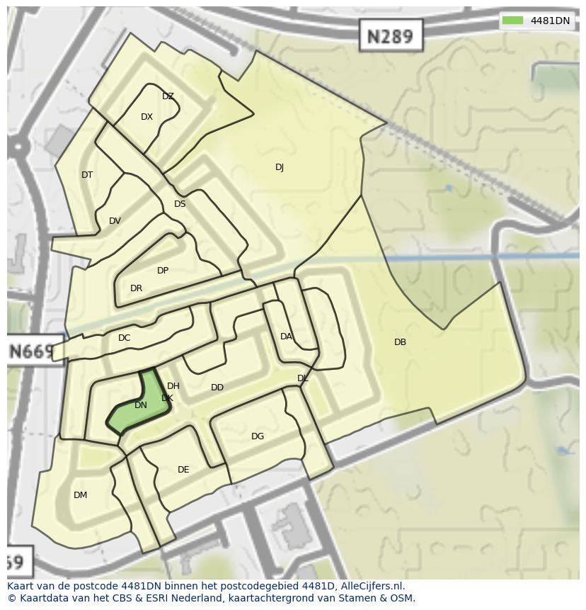 Afbeelding van het postcodegebied 4481 DN op de kaart.