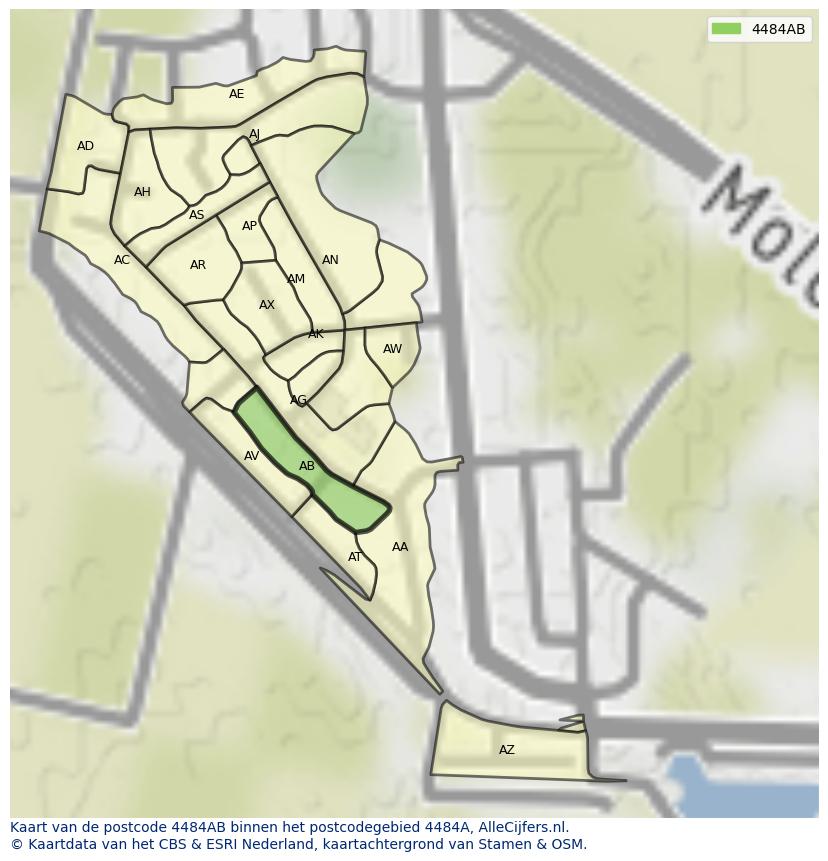 Afbeelding van het postcodegebied 4484 AB op de kaart.
