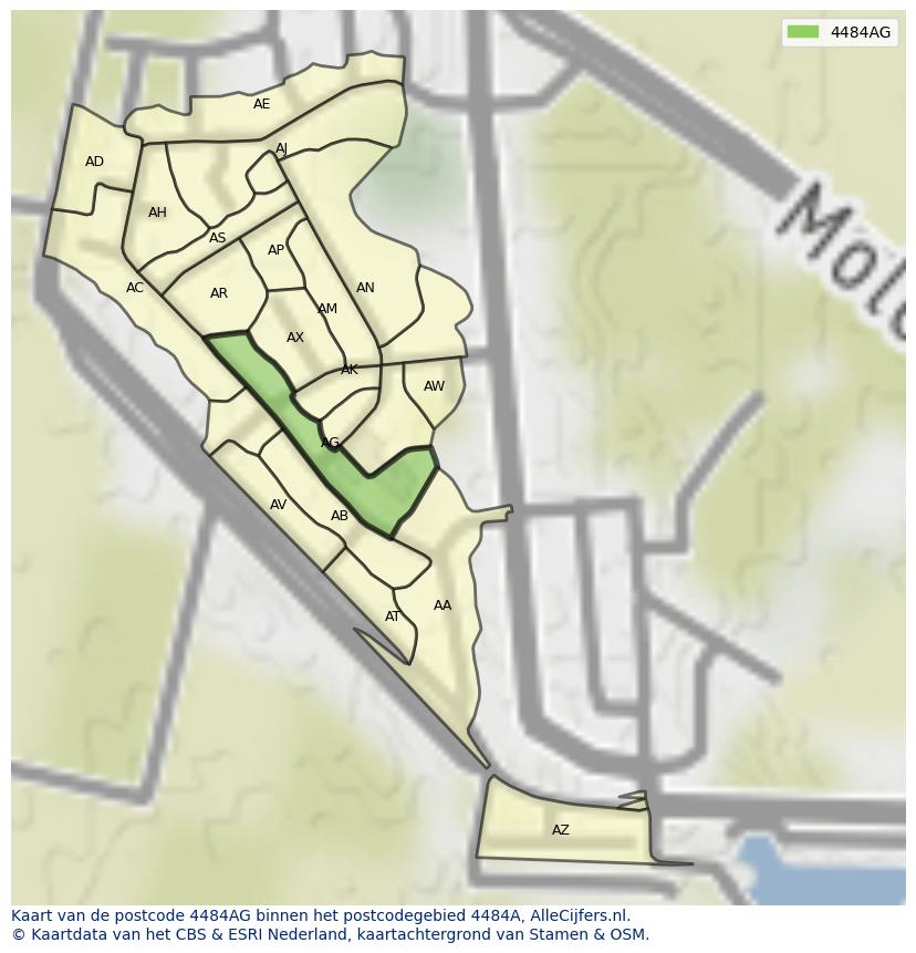 Afbeelding van het postcodegebied 4484 AG op de kaart.