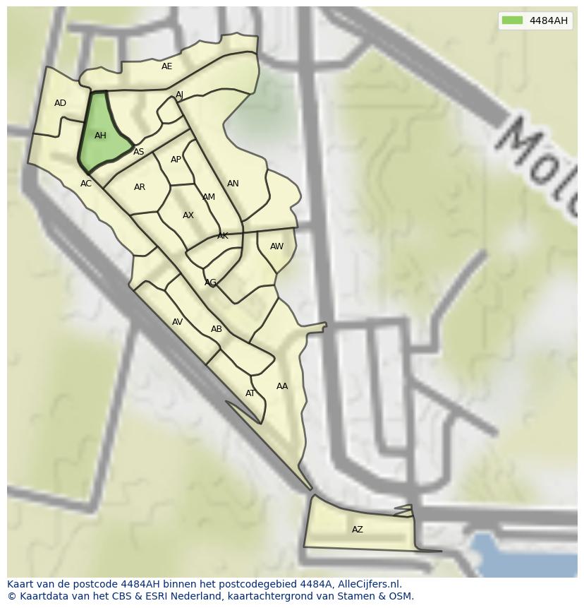 Afbeelding van het postcodegebied 4484 AH op de kaart.