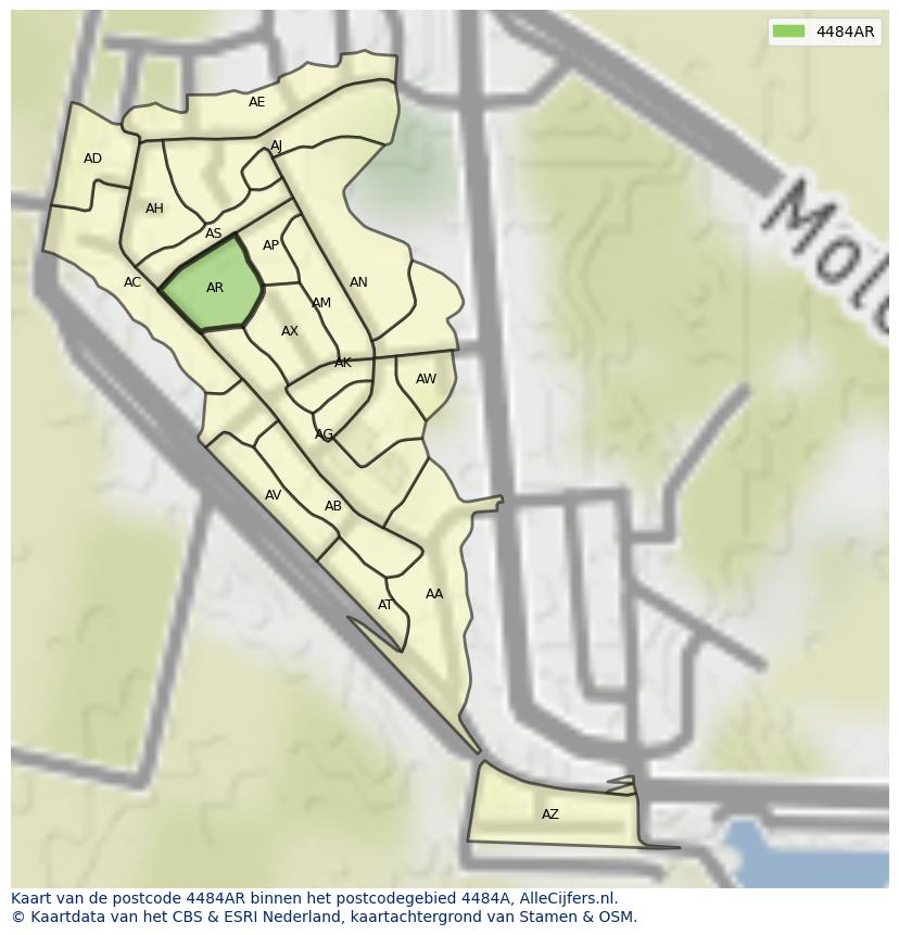 Afbeelding van het postcodegebied 4484 AR op de kaart.