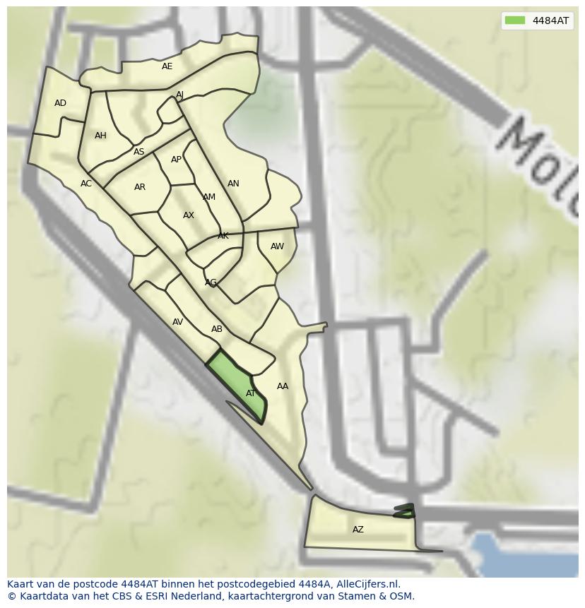 Afbeelding van het postcodegebied 4484 AT op de kaart.
