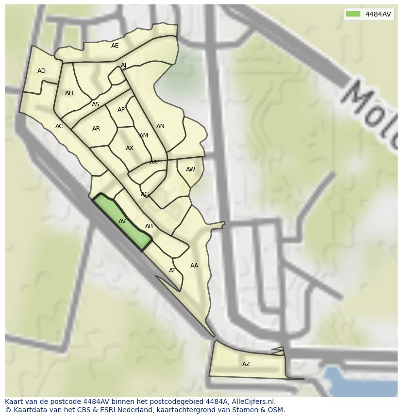 Afbeelding van het postcodegebied 4484 AV op de kaart.