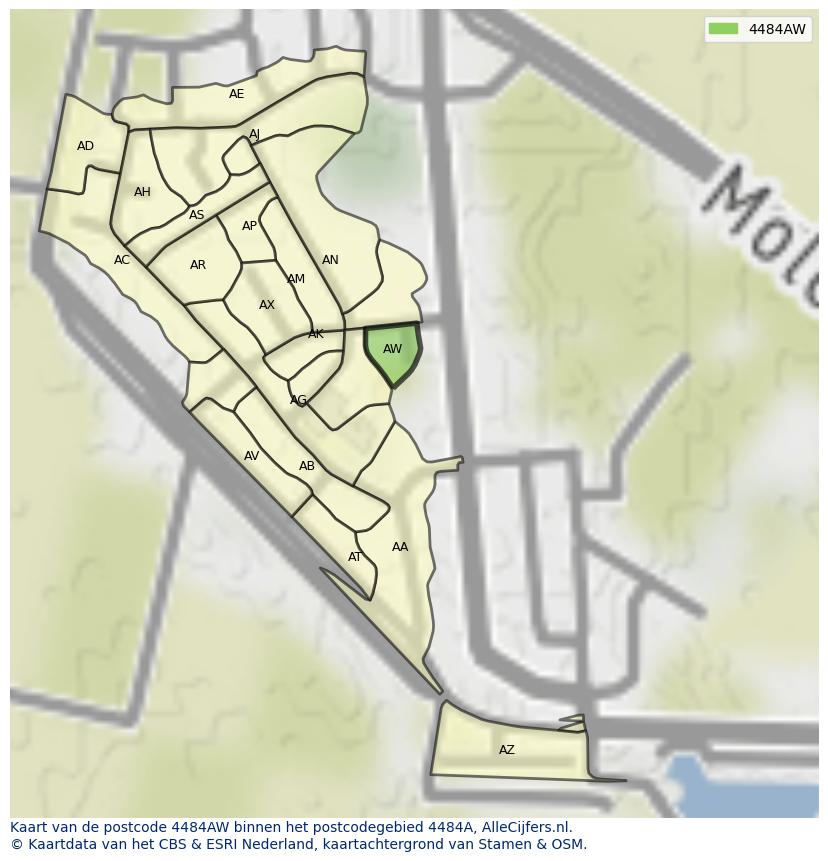 Afbeelding van het postcodegebied 4484 AW op de kaart.