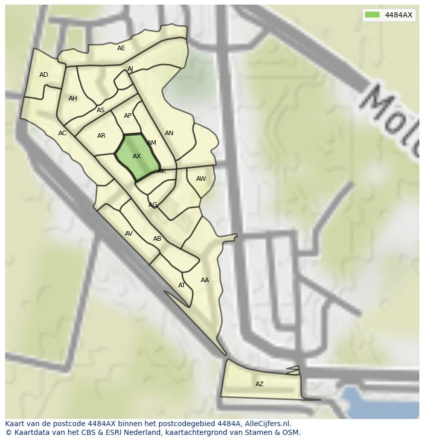 Afbeelding van het postcodegebied 4484 AX op de kaart.