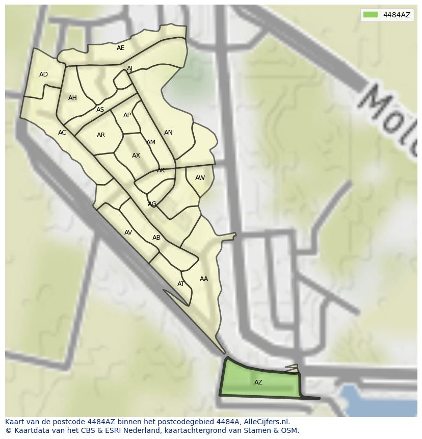 Afbeelding van het postcodegebied 4484 AZ op de kaart.