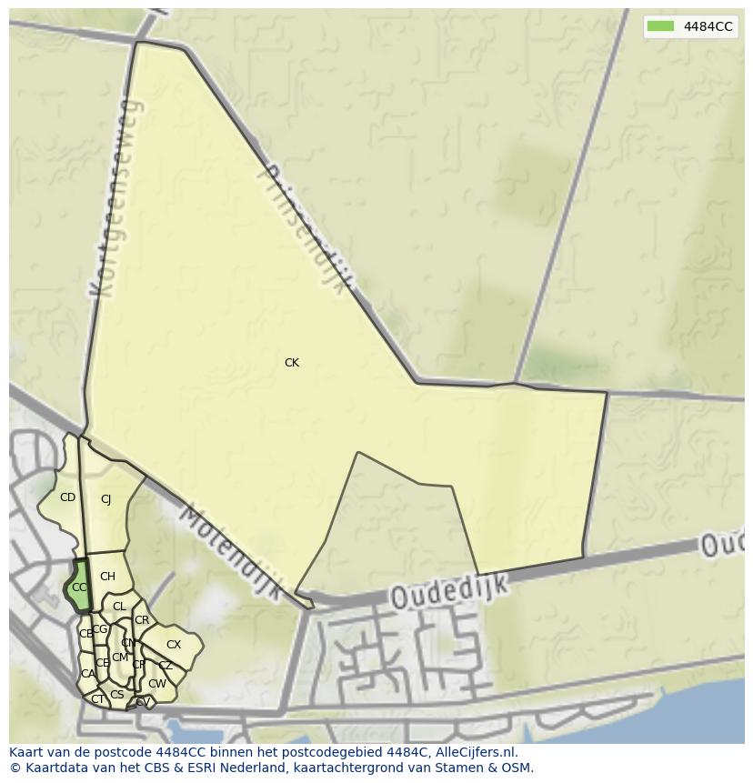 Afbeelding van het postcodegebied 4484 CC op de kaart.