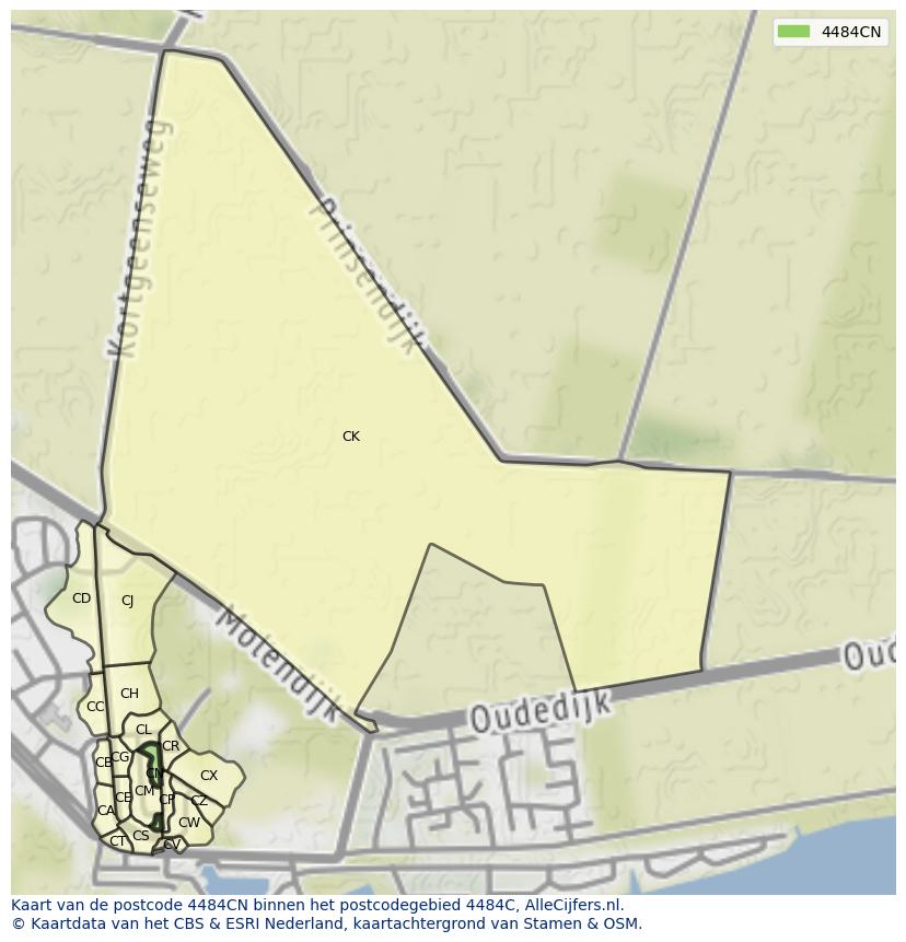 Afbeelding van het postcodegebied 4484 CN op de kaart.