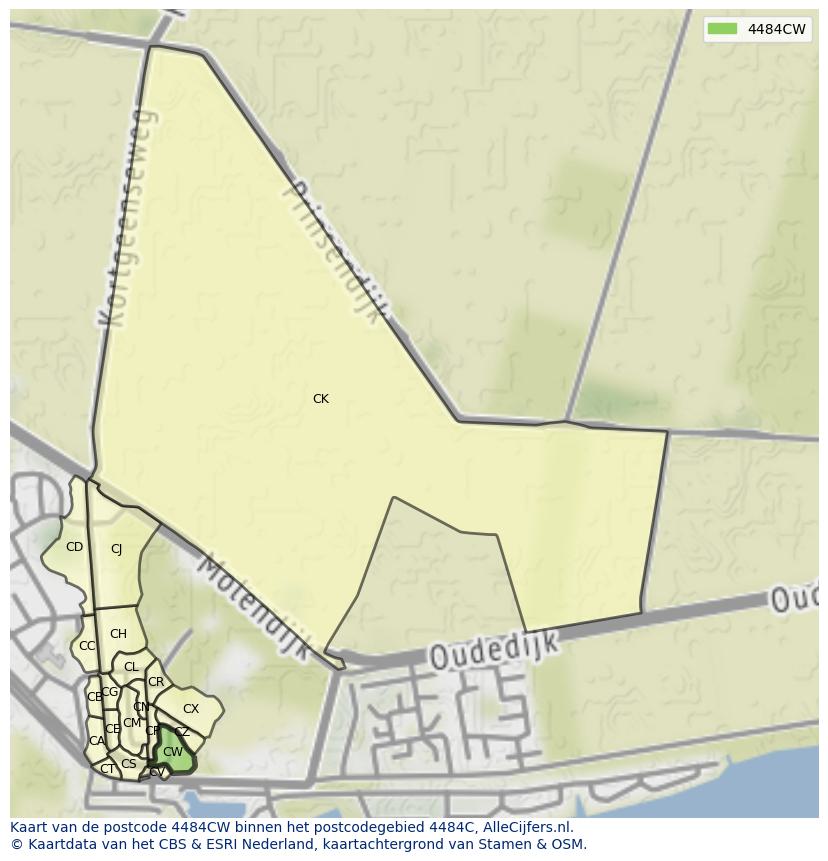 Afbeelding van het postcodegebied 4484 CW op de kaart.