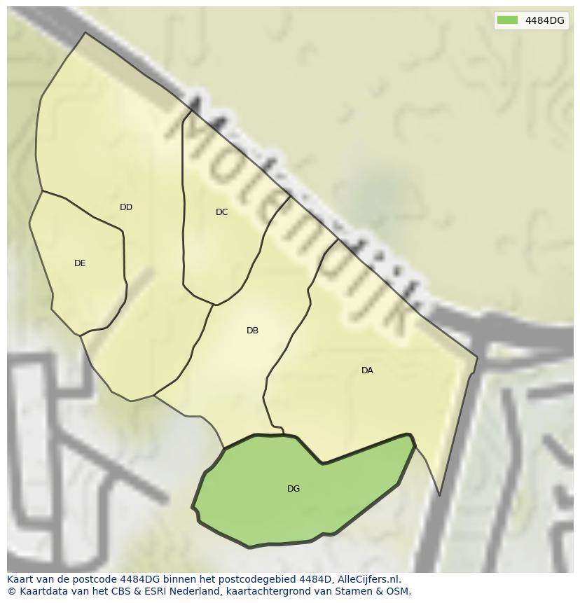 Afbeelding van het postcodegebied 4484 DG op de kaart.