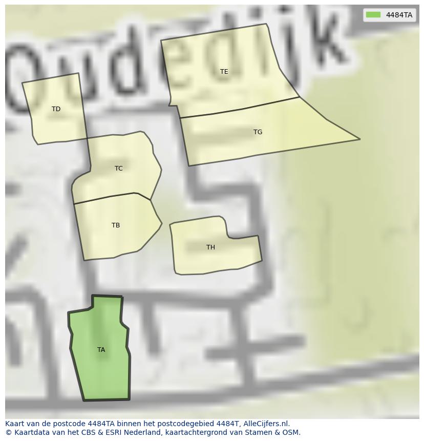 Afbeelding van het postcodegebied 4484 TA op de kaart.