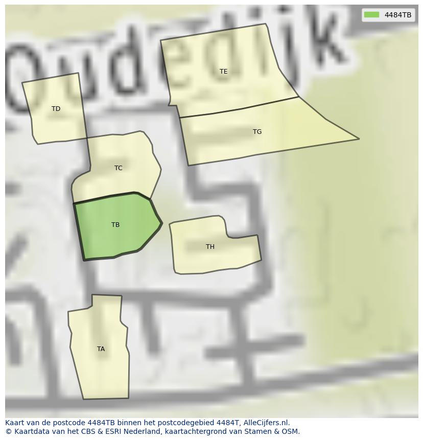 Afbeelding van het postcodegebied 4484 TB op de kaart.