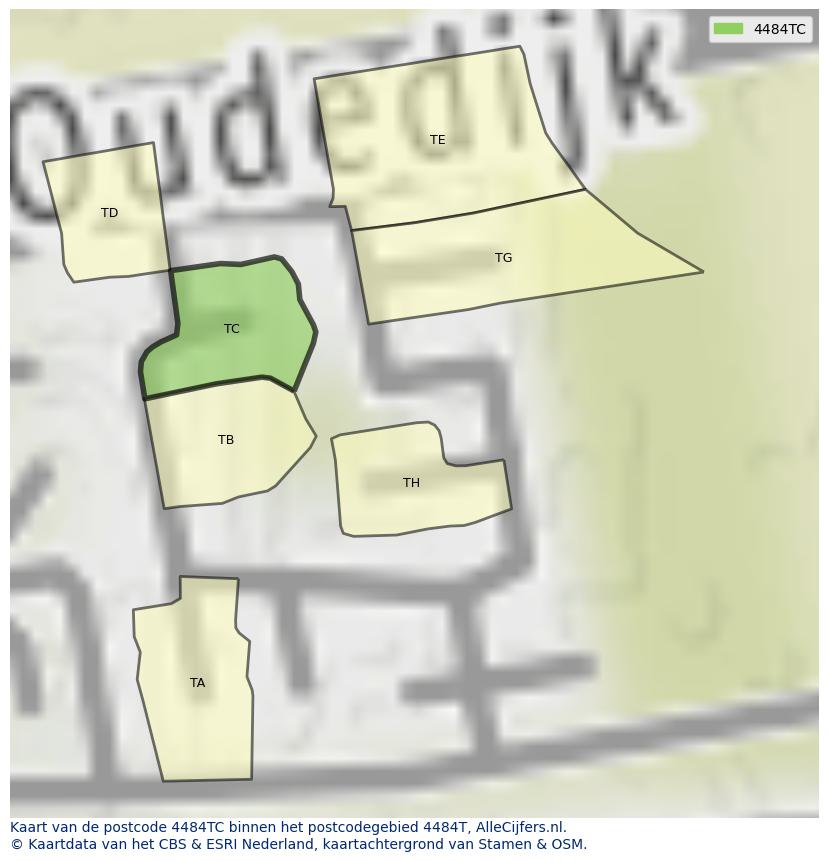 Afbeelding van het postcodegebied 4484 TC op de kaart.