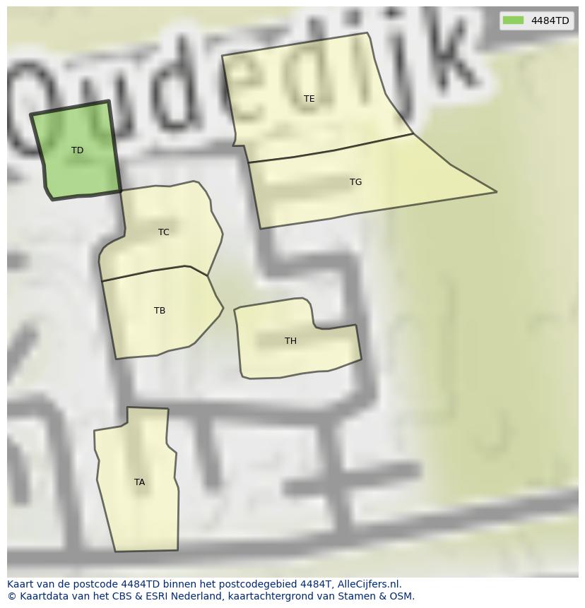 Afbeelding van het postcodegebied 4484 TD op de kaart.