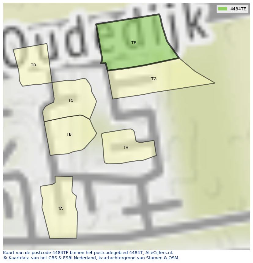 Afbeelding van het postcodegebied 4484 TE op de kaart.