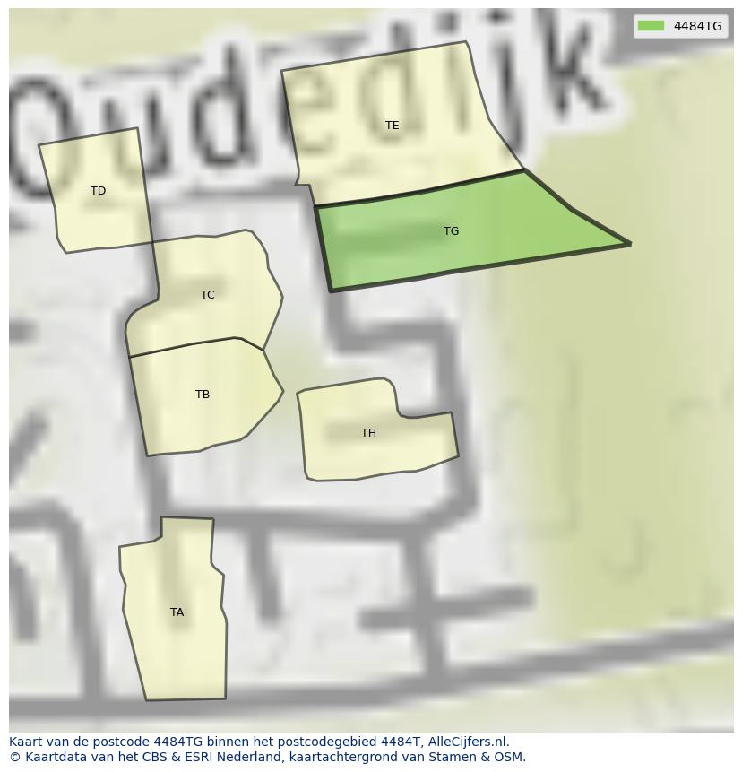 Afbeelding van het postcodegebied 4484 TG op de kaart.