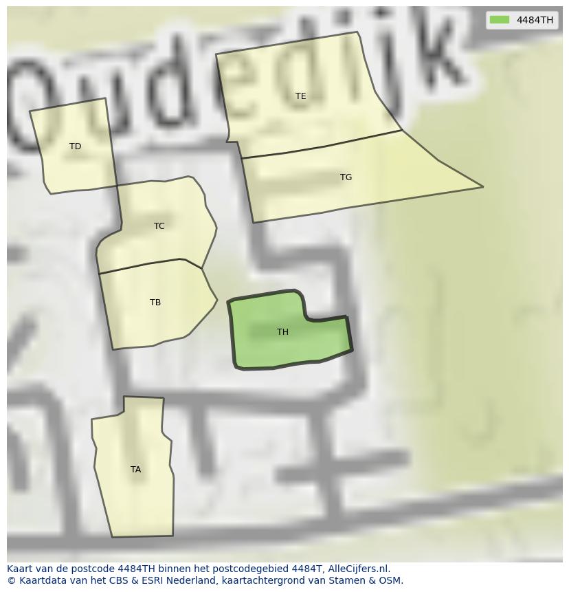 Afbeelding van het postcodegebied 4484 TH op de kaart.