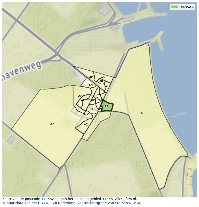 Afbeelding van het postcodegebied 4485 AA op de kaart.