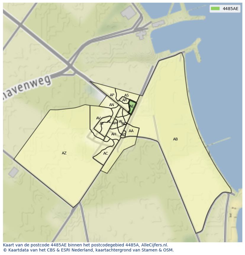 Afbeelding van het postcodegebied 4485 AE op de kaart.