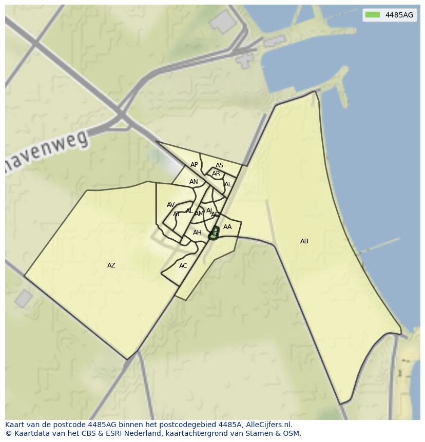 Afbeelding van het postcodegebied 4485 AG op de kaart.