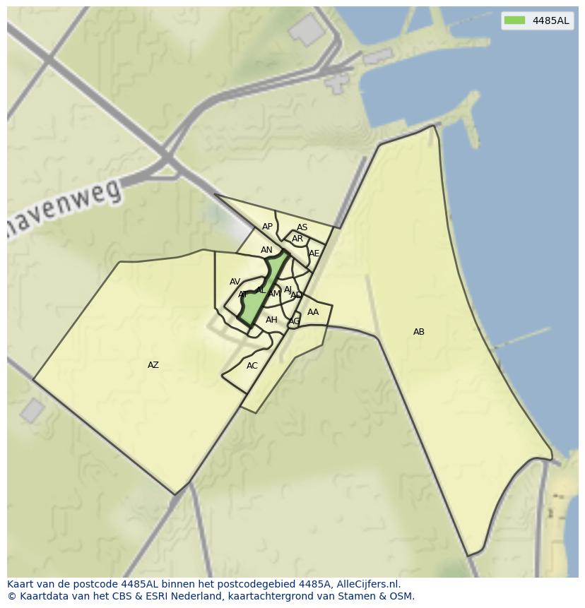 Afbeelding van het postcodegebied 4485 AL op de kaart.