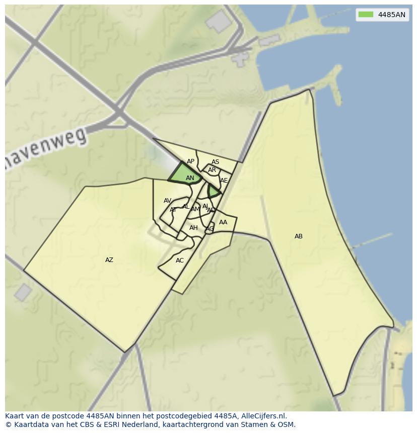 Afbeelding van het postcodegebied 4485 AN op de kaart.