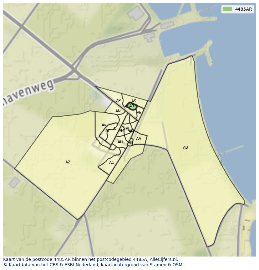 Afbeelding van het postcodegebied 4485 AR op de kaart.