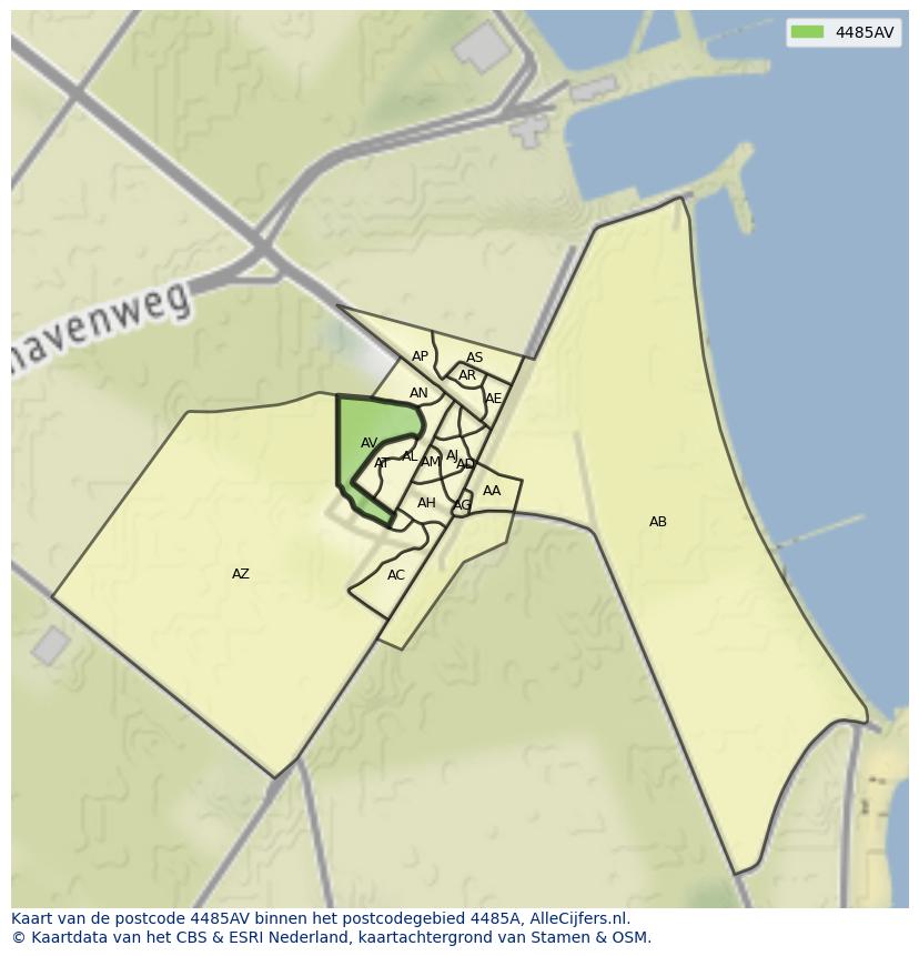 Afbeelding van het postcodegebied 4485 AV op de kaart.