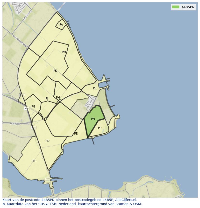 Afbeelding van het postcodegebied 4485 PN op de kaart.