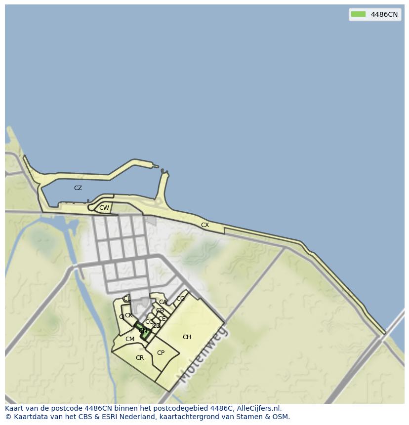 Afbeelding van het postcodegebied 4486 CN op de kaart.