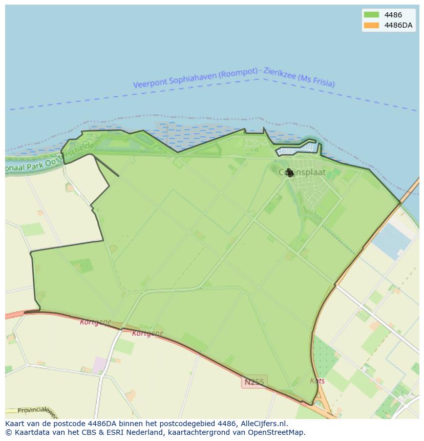 Afbeelding van het postcodegebied 4486 DA op de kaart.