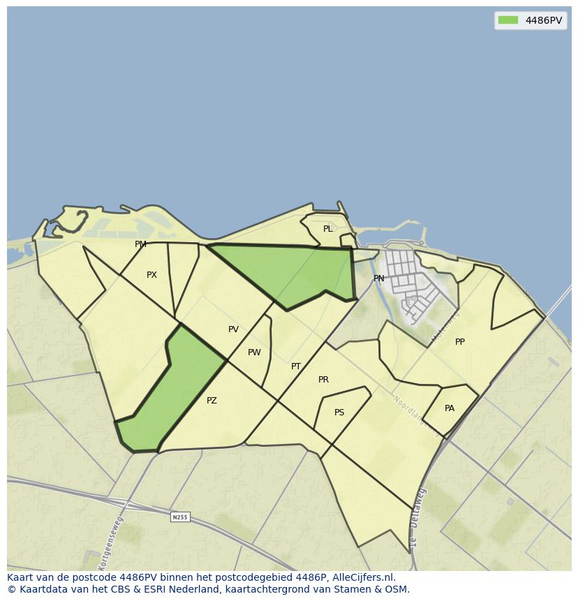 Afbeelding van het postcodegebied 4486 PV op de kaart.