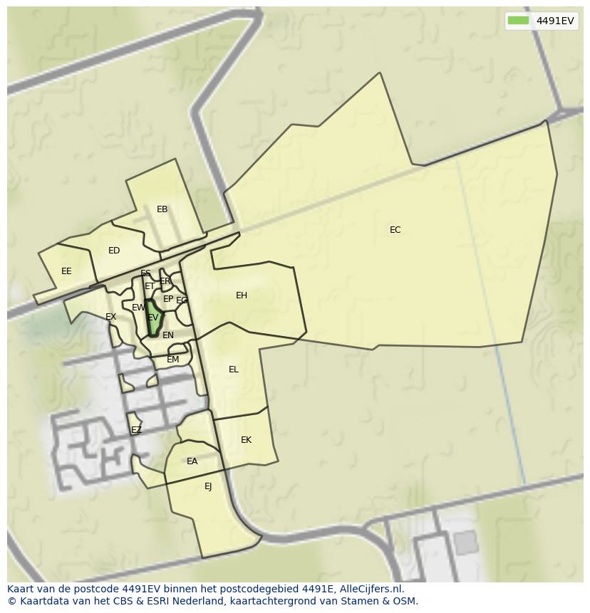 Afbeelding van het postcodegebied 4491 EV op de kaart.