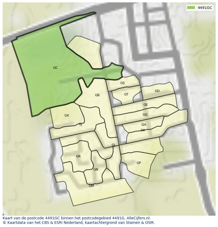Afbeelding van het postcodegebied 4491 GC op de kaart.