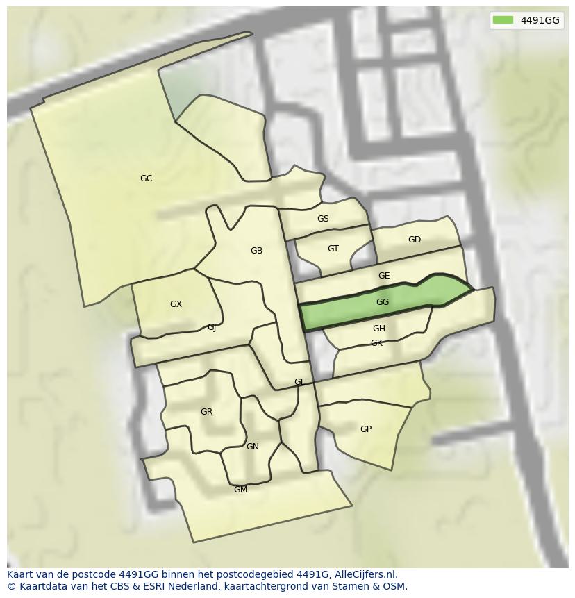 Afbeelding van het postcodegebied 4491 GG op de kaart.