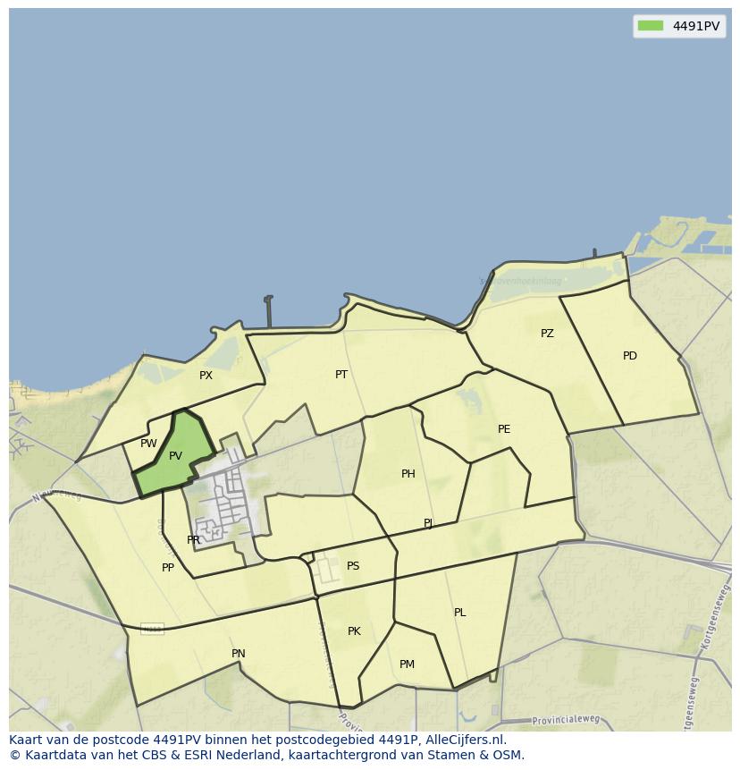 Afbeelding van het postcodegebied 4491 PV op de kaart.
